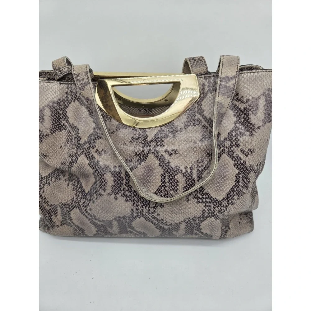 GILI Got It Love It Leather Snakeskin Slouchy Hobo Bag Brown Gold Double handle